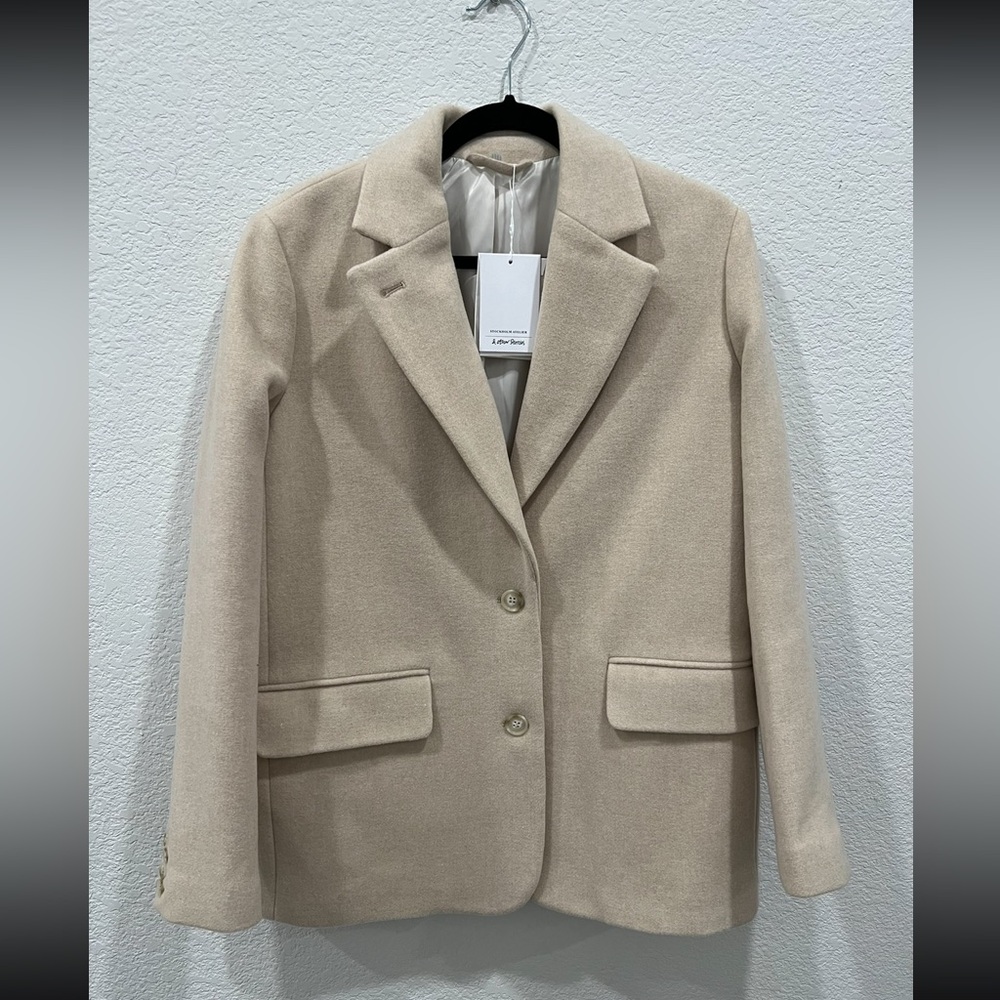 NWT Other Stories Manteco Wool Classic Women's Beige Blazer Jacket S 4